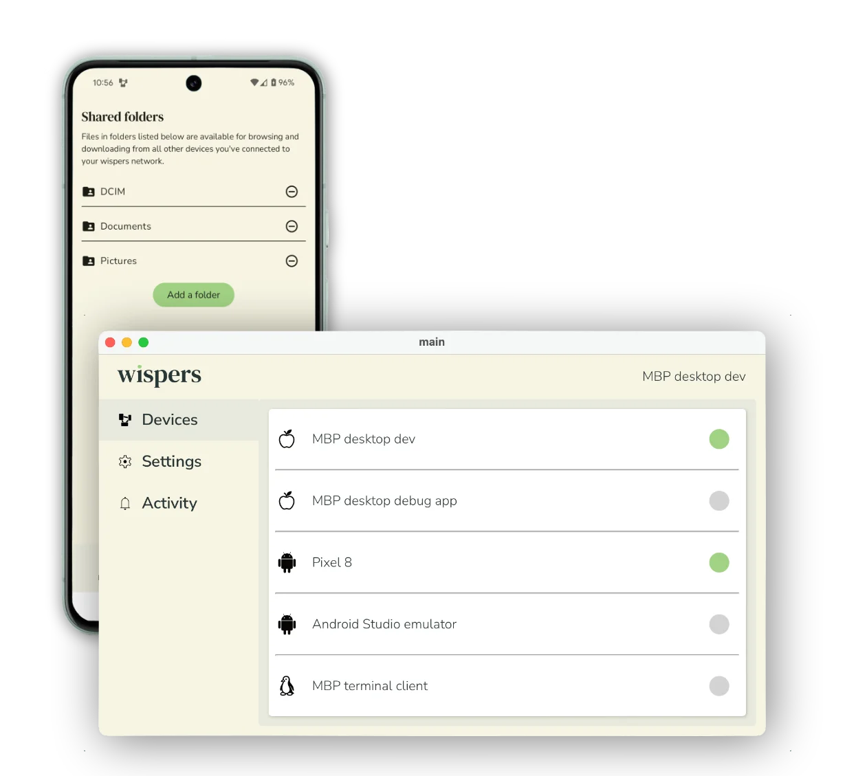 Screenshots of the Android and Desktop apps